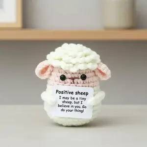 Cute Crochet Positive Sheep Plush Doll, 8cm Mini Motivational Soft Stuffed Animal Cuddly Stuffed Animal Gift for Friends/Kids (Pink & White)