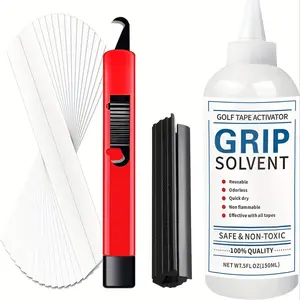 FINGER TEN Golf Grip Replacement Kit with Grip Tape Strips, Solvent, Hook Blade & Rubber Vise Clamp for Regripping Golf Clubs