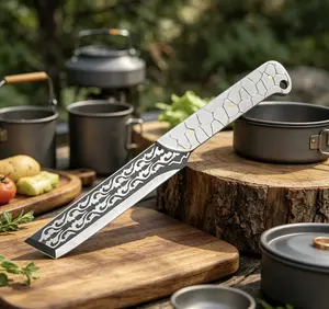 Premium Multi-Purpose Kitchen & Camping Knife, Ultra Sharp High Hardness Blade, Ideal for Cutting Meat, Chopping Bones & Slicing Fruits and Veggies, Durable EDC Knife with Leather Sheath for Outdoor Cooking, BBQ Prep & Daily Kitchen Tasks