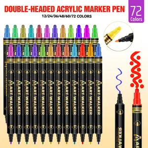 12-72 Color Dual Tip Acrylic Markers Set, Vibrant Colors, Smooth Flow, Fast Drying, Ideal for Fabric Canvas DIY Stone Ceramic Art