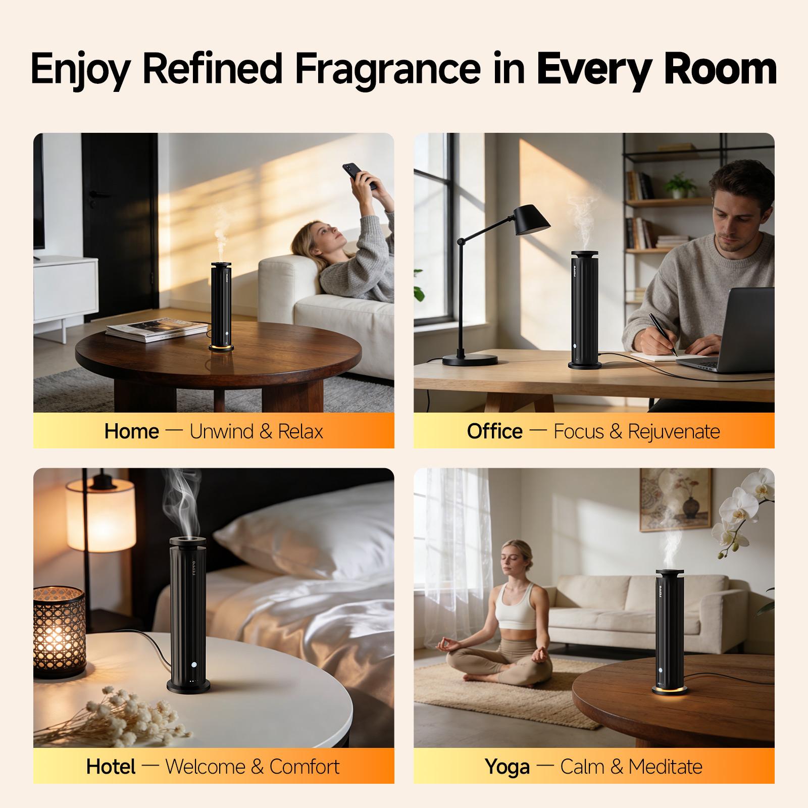 FEPPO Waterless Diffuser - Cold Air Waterless Essential Oil Diffuser Starter Kit with 5x20mL Hotel Scent Oils, Quiet Smart Scent Diffuser, 6 Intensity, Timer, 1000 Sq. Ft for Home, Office, Hotel, Yoga #Summervibes