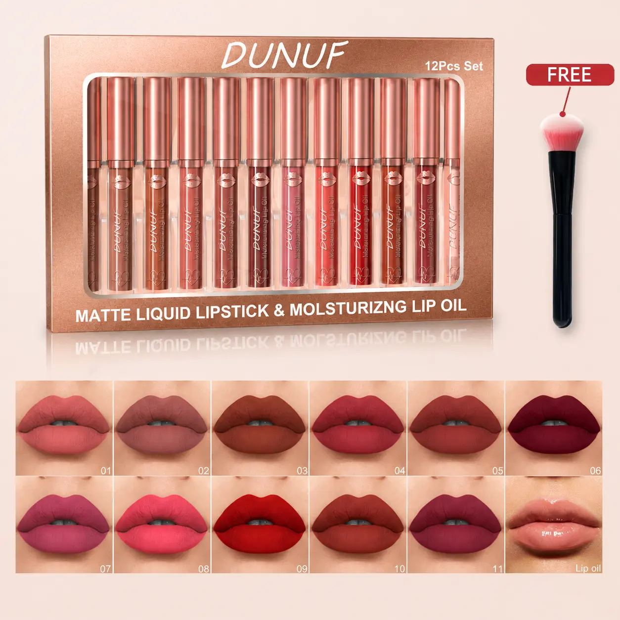 Matte Liquid Lipstick & Moisturizing  Oil  with Free Brush, Nude Red Pink  Color Kit essence extreme shine  high-shine  toofaced kissing juicy zodia clip lipgloss gloss balm glossy liphue Long-Lasting Pearlescent Lip drop tint pame luxe Sheer Hydrating Mo