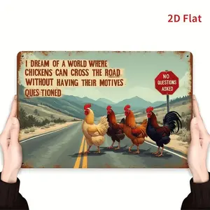 Vintage Metal Sign Chick Cross the Road 2D Flat Iron Wall Art with Colorful Chicken Silhouette Ideal for Home Bar Cafe and Restaurant Decor Easy to Hang Bar Wall Decor