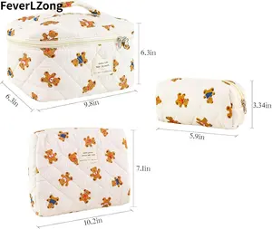 Floral Quilted Makeup Organizer Set Padded Cotton Cosmetic Bag with Top Handle Quality Double Zipper Large Capacity multifunctional