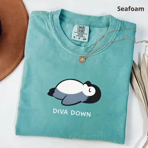 Comfort Colors Diva Down Penguin T-Shirt, Funny Penguin Tee, Cute Animal Shirt