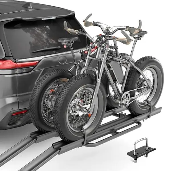 Yzona 2-Bike Hitch Bicycle Rack for Cars, 5" Tire Compatibility with Ramp, Foldable Lockable Car Accessory, 200 LBS Capacity, Car Accessories