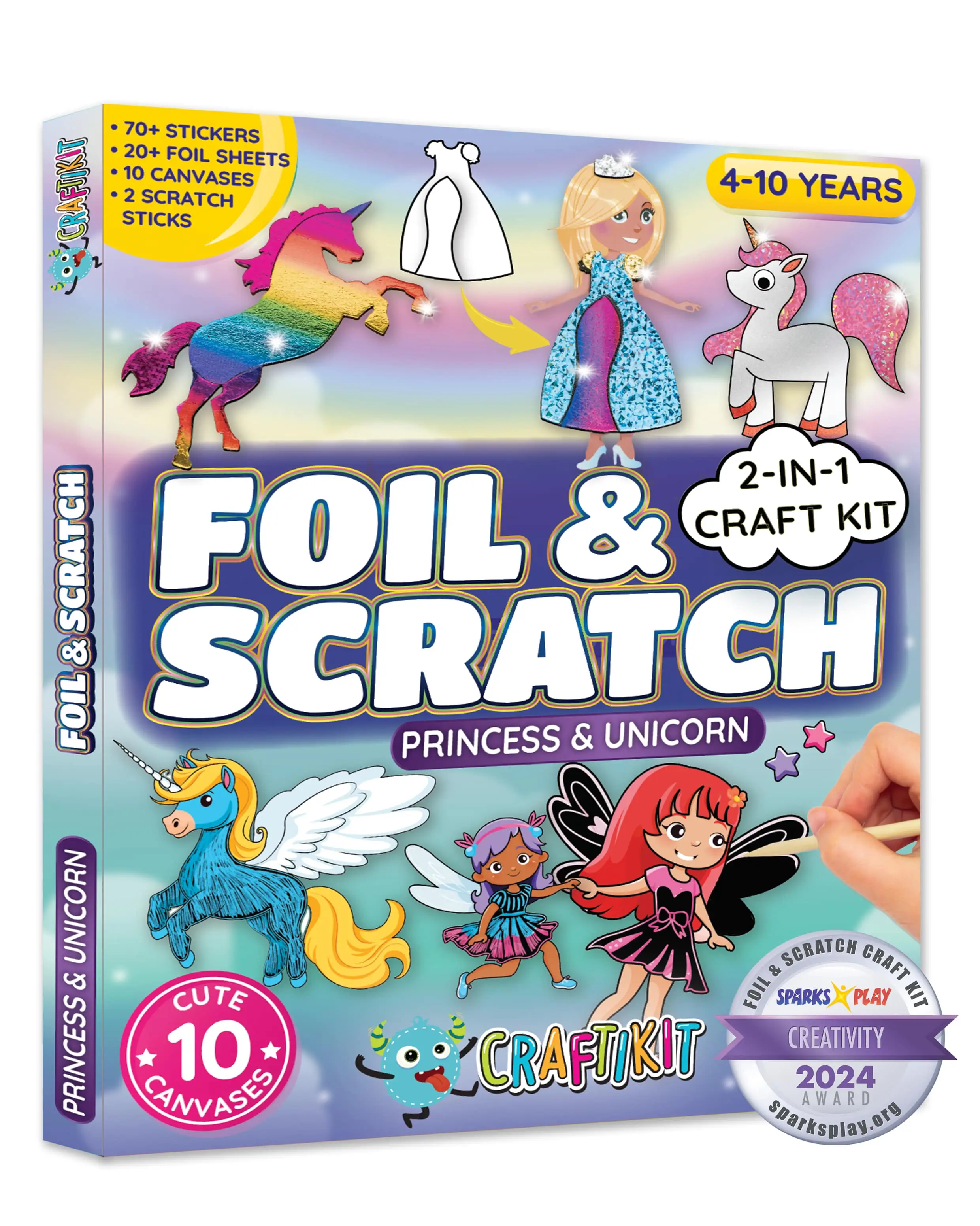 Craftikit Foil & Scratch Craft Kit for Kids Ages 4-10 Animal Theme 2-in-1 Arts and Crafts Set with 70+ Stickers 20 Foil Sheets 10 Canvas Scenes & 2 Sc