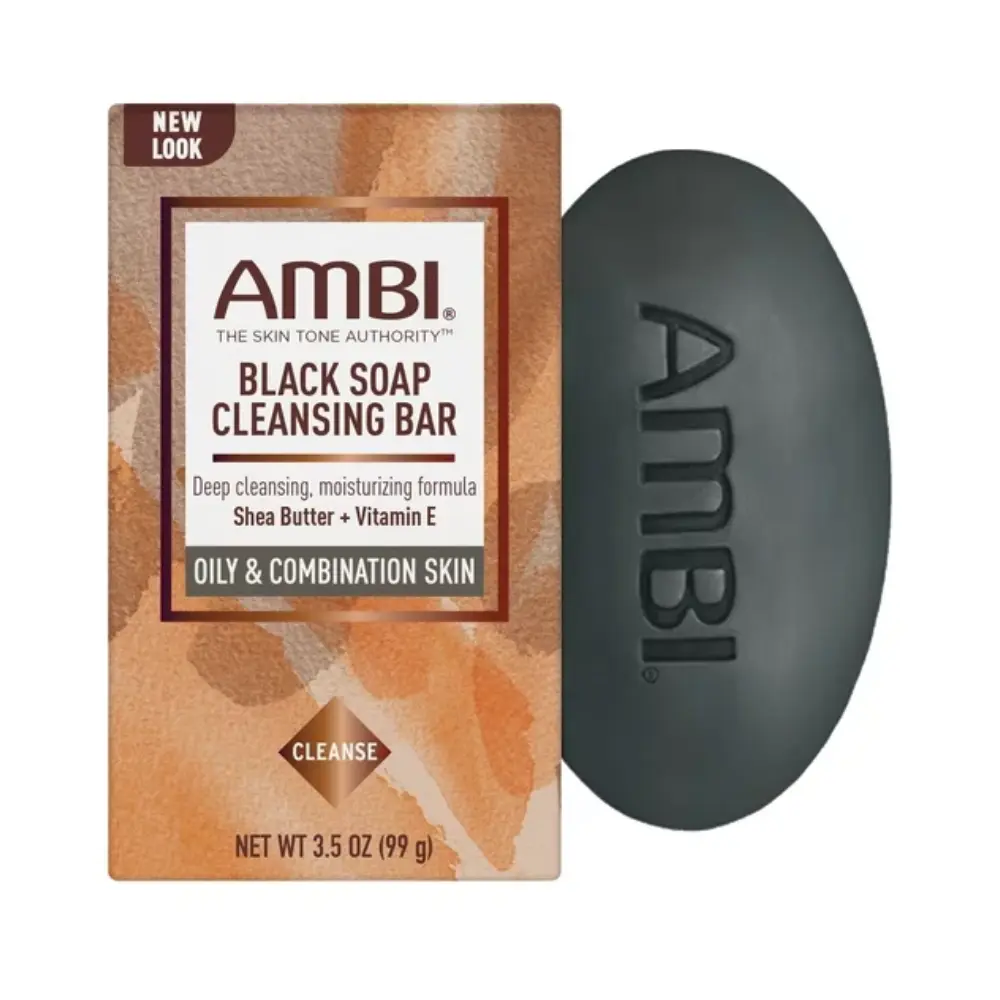 Ambi Black Soap Bar with Shea Butter, Aloe & Vitamin E - 3.5oz Body Care Cleanser, Hydrating Sudsy Cleaning for Oily Skin Acne Control (Facial & Body Use), Moisturizing, Skin-Friendly, Smooth