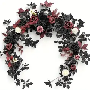 Halloween Artificial Rose Flower 5.9ft Runner Rustic Flower Garland Floral Arrangements Wedding Ceremony Backdrop Arch Flowers Halloween Decor Table Centerpieces Decorations
