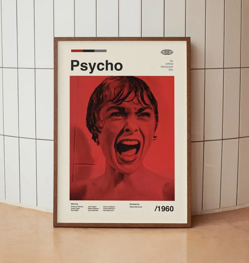 Psycho 1960 Movie Poster, Retro Movie Poster, Poster Decor Room, Poster Movie
