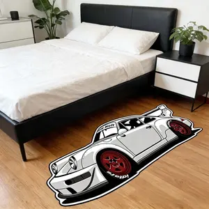 Racing Car Design Irregular Carpet, Trendy Street Style Automotive Theme Home Decor Rug, Bedroom Bedside Mat, Easy Care Fabric, Decorative Rug Mat