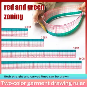Plastic Dual-Color Pattern Making Ruler, Sewing Design Straight Edge, Soft Coca-Cola Tape Measure, Seam Allowance Square Grid Rule, Sewing Tools