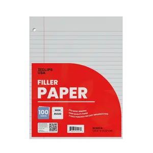 Wide-Ruled Filler Paper - White Loose-leaf, Fits Standard 3-Ring Binder, 100 Sheets