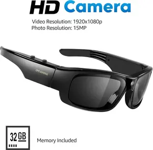 OhO 32GB Camera Glasses 24M Resolution H.265 1080P Smart Glasses with UV400 Sunglasses Lens for Outdoor Sport Unisex Black Frame with Black Lens Wearable