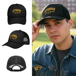 Pittsburgh Football Est 1933 Printed Mesh Trucker Hat,pittsburgh hat, football hat, printed trucker hat, vintage dad hat, distressed denim hat,pittsburgh gift, football lover gift, retro city hat, pittsburgh local, vintage football