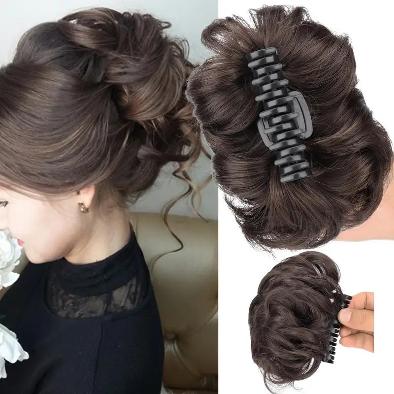Missqueen Large Messy Bun Hair Piece Wavy Curly Scrunchies Human Hair Chignon Ponytail Hair Extensions Thick Updo Hairpieces for Women Claw Clip Ponytail Extension Natural Black Hair Clips for Women