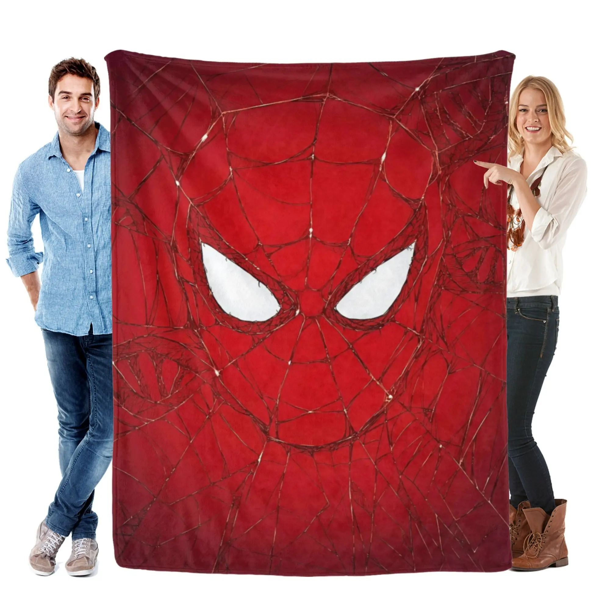 [SummerVibes] MARVEL CLASSIC Spider-Man Mask Flannel Blanket - Soft Cozy 2D Print, All-Season Multi-Use for Home, Office & General Sports
