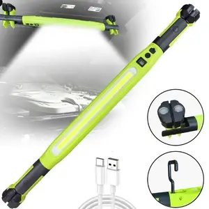 Long COB Magnetic Work Light USB Rechargeable With Hook White Yellow Dual Light Portable LED Lamp For Bicycle Maintenance Auto Repair Garage Emergency Cycling Lighting Accessories