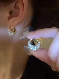 Women's Elegant Artificial Zircon Decorated Hoop Earrings (1 Pair), Exquisite Trendy Hoop Earrings, Fashionable Jewelry for Women for Daily & Party Decoration