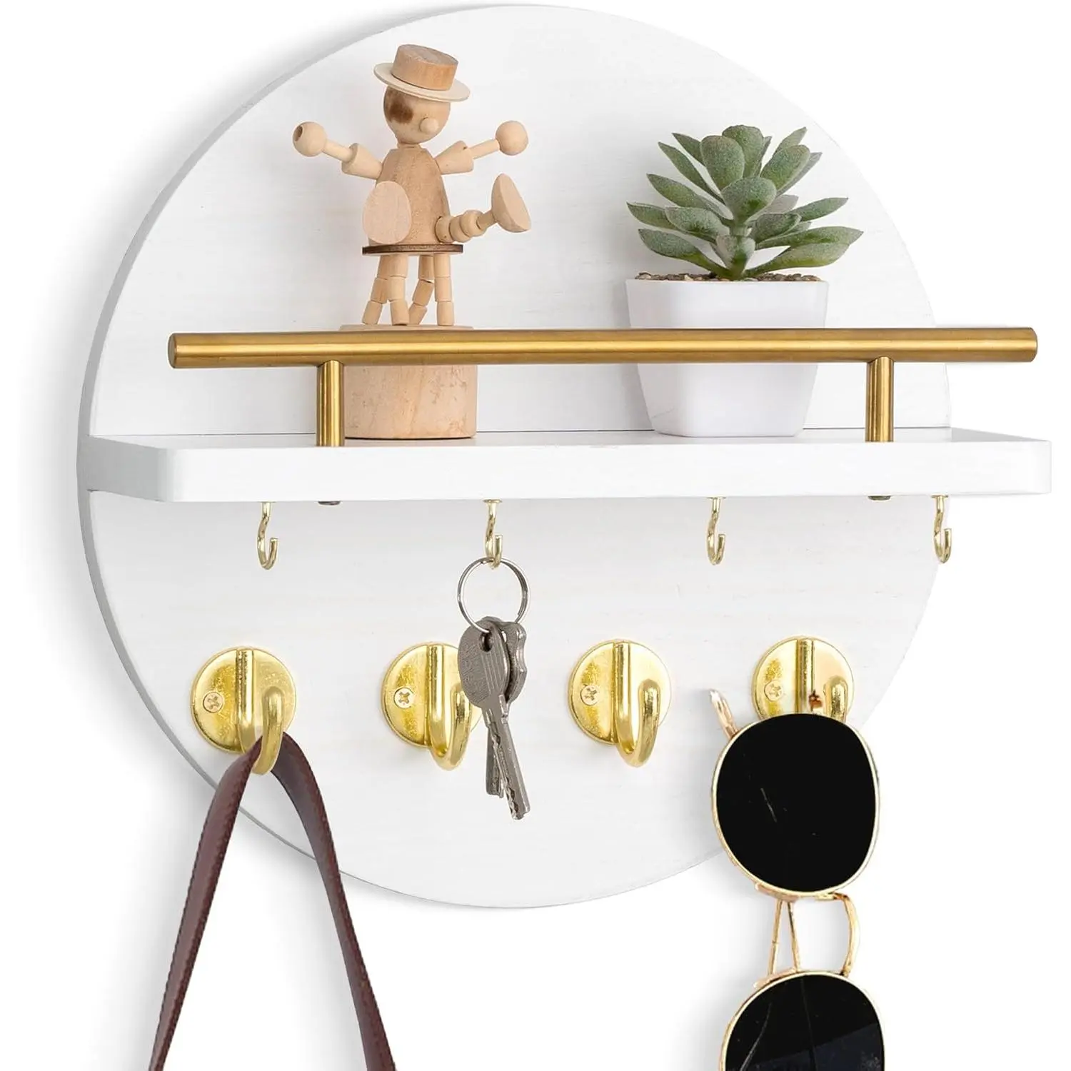 Key Holder Wall Mount - 10.2 Inch Decorative Key Rack and Mail Organizer with 8 Key Hooks - Wooden Key Hanger with Shelf for Wall and  Decor