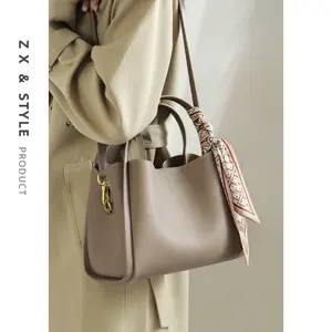 Women's Genuine Leather Tote Bag Soft Wallet Handbag with Scarf Accessory Flap Pocket Design Crossbody Commuter Purse for Work & Casual Outings Geometric Pattern Bag