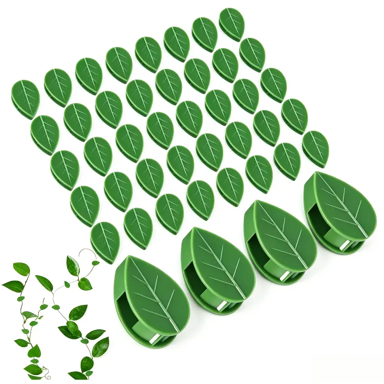 60 Pcs Leaf Shaped Plant Climbing Wall Fixture Clips with 72 Adhesive Stickers, Self-Adhesive Vine Fixing Clips, No Drill Plant Support Holder for Pothos, Trailing Vines, Indoor & Outdoor Plant Wall Decor
