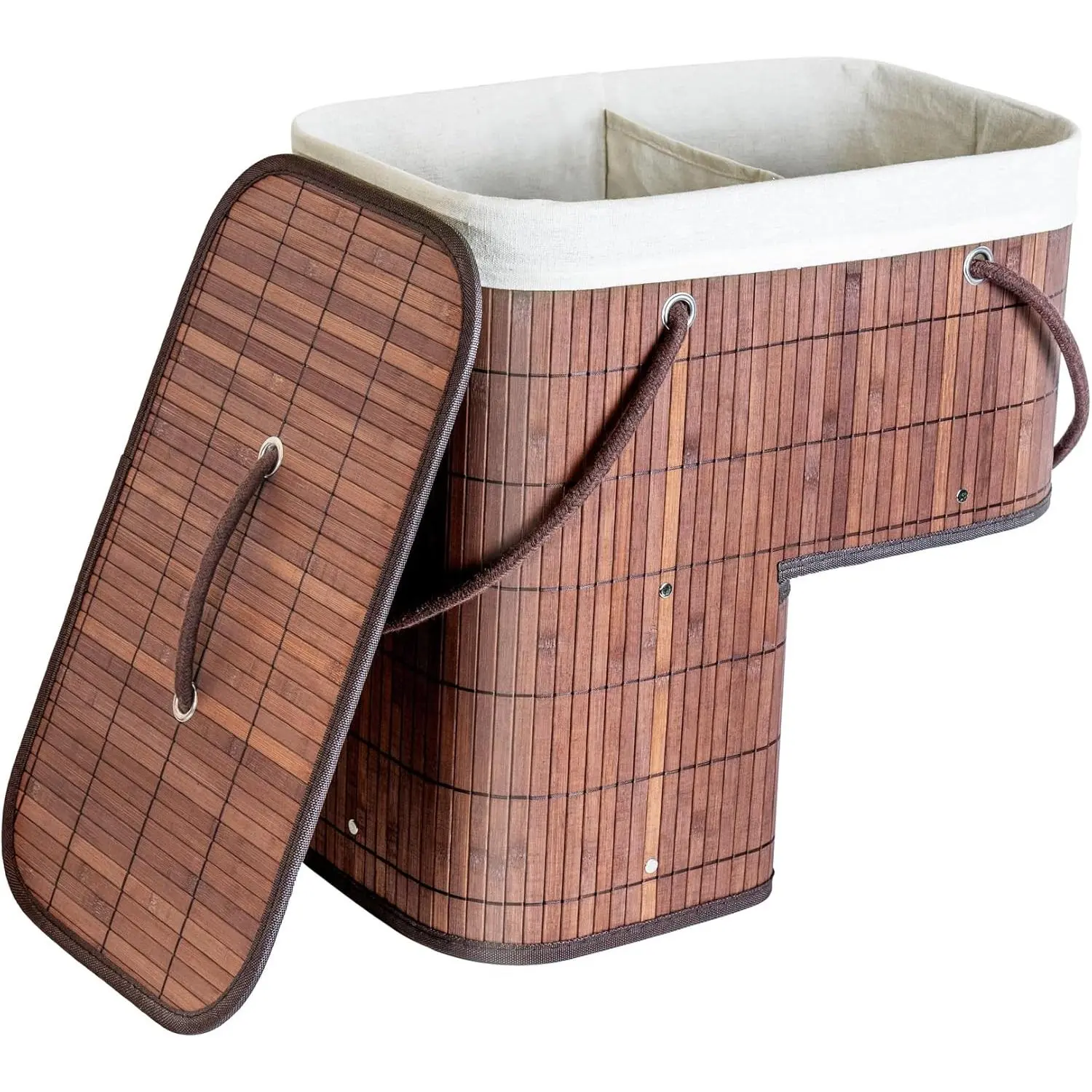 Stair Basket with Lid & Handle - Staircase Storage Basket for Wooden & Carpeted Stairs, Foldable Step Baskets for Stairs,  Storage Bin Organizer for Toys, shoes & Books (Brown)