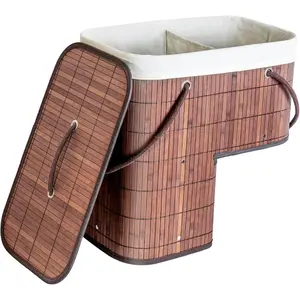 Stair Basket with Lid & Handle - Staircase Storage Basket for Wooden & Carpeted Stairs, Foldable Step Baskets for Stairs,  Storage Bin Organizer for Toys, shoes & Books (Brown)