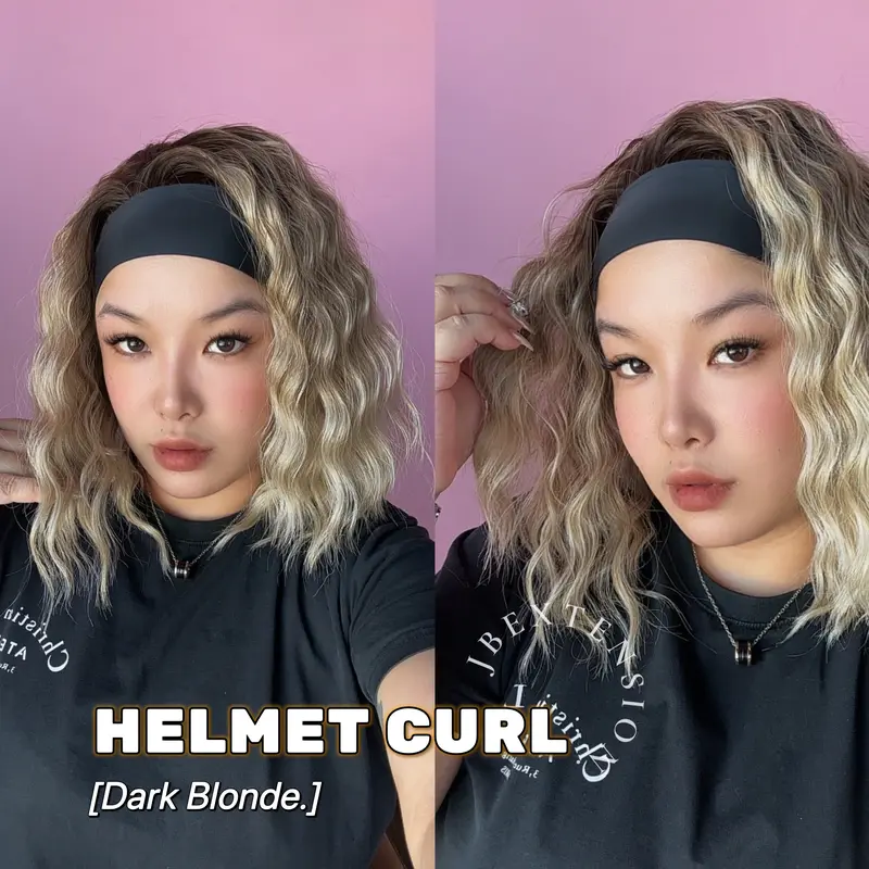 JBEXTENSION 15 Inches Short Curly Hair Headband Wig HELMET CURL