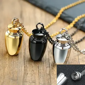 Quality Stainless Steel Earthen Jar Memorial Cremation Urn Pendant Necklace