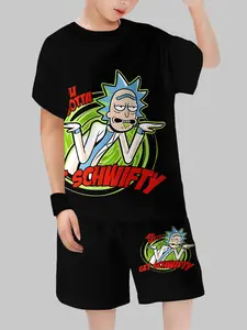 Classic Rick and Morty Boys Summer, Get Schwifty Short Sleeve Shorts Set, Casual Fitted Suit, All over Print, Regular Length