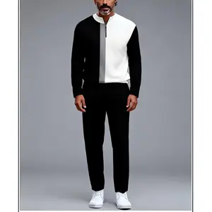 A new European and American men’s sportswear set featuring a half-zip top paired with matching pants, designed with a trendy sleeve patch displaying the number 5. The fabric is comfortable, suitable for daily streetwear, casual commuting, and effort.