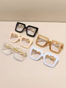 5pcs Women's Plastic Square Full Frame Chain Leg Eyeglasses, Stylish Square Frames, High-End Luxurious Fashion Flat Mirror, Unique Style, Daily Streetwear