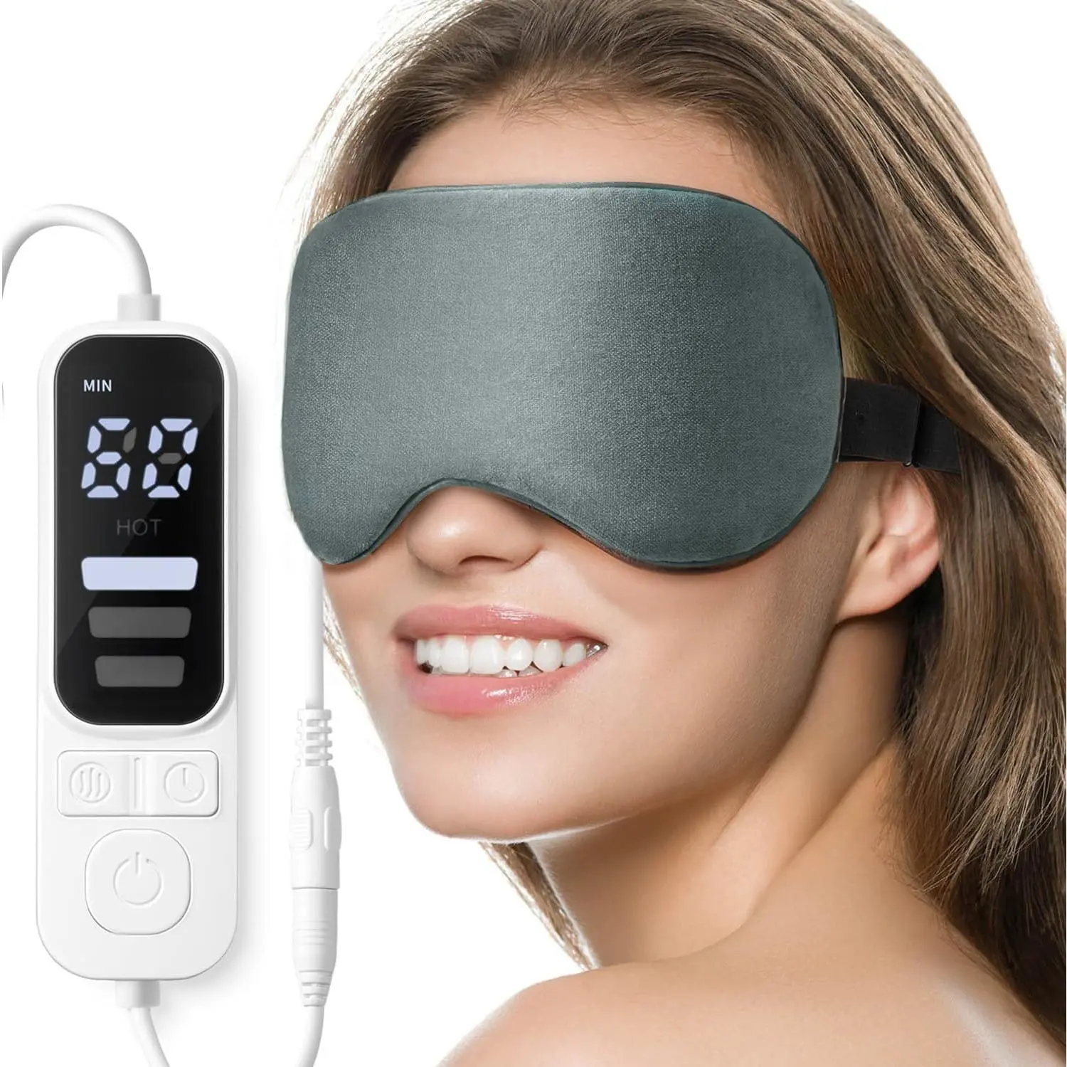 Heated Eye Mask, USB Electric Warm Compress Heating Pad with Temperature & Timer Control, for Dry Eyes Blepharitis Sinus Migraine Stye MGD Puffiness Gray