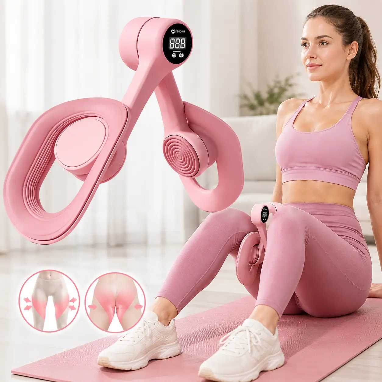 Thigh Exerciser,Home Gym Strength Training Equipment for Leg & Hip & Arm Muscles,Portable Home Fitness Equipment for Daily Workouts,Resistance Trainer for Leg, Hip & Arm Workouts
