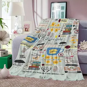 Gilmore Girls Inspired Plush Flannel Throw Blanket - Contemporary Reversible Knitted Polyester Throws for Sofa Bed, All Seasons Multipurpose Fringed Soft Blanket with Gilmore-Inspired Patterns and Quotes
