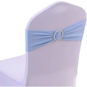 10 count Chair Cover Stretch Band with Buckle Slider Sashes Bow Wedding Banquet Chair Decoration (Light Blue)