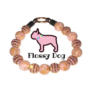 Blush Pink & Gold Marble Rhinestone Beaded Dog Collar | Durable Dog Necklace | Luxury Rhinestone Bead Collars | Pearl Collars for Pets