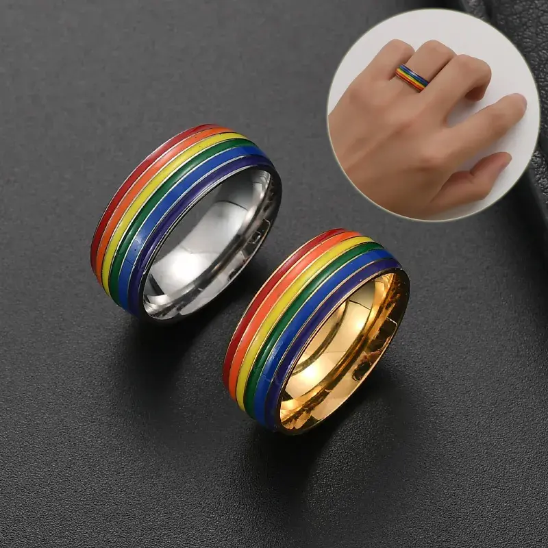 Rainbow Stainless Steel Friendship Ring - Rainbow Jewelry in Gold & Silver - Sizes 6-12 - Unique Stylish Design