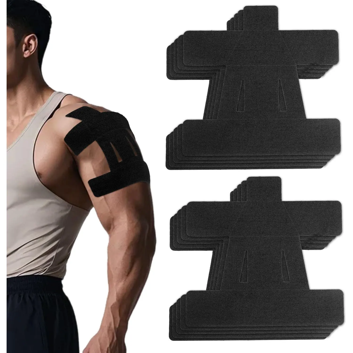 Kinesiology Tape for Shoulder Pain Relief Pre Cut Sports Waterproof Breathable Enhance Elastic Kinesiology Athletic Tape for Shoulder Support and Muscle Sports(Black)