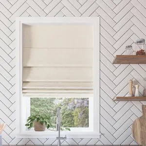 Cordless Roman Shade Textured 100% Total Blackout, Linen, 31" W x 64" H