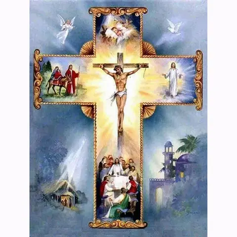 Cross & Character Pattern DIY Diamond Arts Colorful Painting Kit without Frame, DIY 5D Diamond Arts Colorful Painting Kit, Wall Art Decor for Home, Diamond Painting Kits