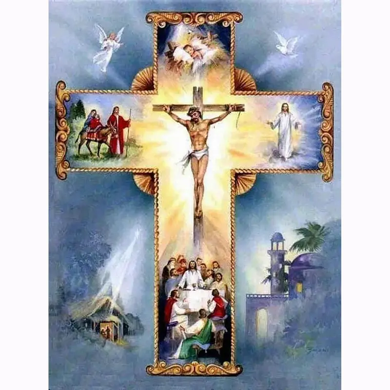 Cross & Character Pattern DIY Diamond Arts Colorful Painting Kit without Frame, DIY 5D Diamond Arts Colorful Painting Kit, Wall Art Decor for Home, Diamond Painting Kits