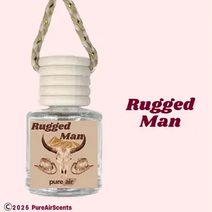Rugged Man Pure Air Scented Air Freshener Oil Diffuser - Hangable Glass Woody Design - Lasts 60+ Days - Fragrance Oil Diffuser