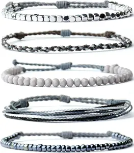 Handmade  Rope Bracelets Pack String & Beaded Bracelet Stack - Set of 5 Stackable Bracelets For Women, Summer Accessories & Bohemian Bracelets for Teen Girls