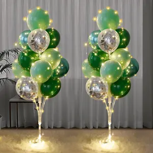 Balloon Stand for Floor with String Light 2 Set Green Centerpieces Balloon Holder Decoration for Wedding Baby Shower Birthday Party Surprise Nature Forest Theme Party