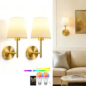 [Upgraded Capacity] 2000mAh Wall Lamp with Remote-Controlled RGB Dimmable Bulb, USB Charging For Bedrooms, Living Rooms, Hallways, Kitchens Friendly Wall Lamp, Modern Interior Decor Lighting Fixture, Modern Mood Lighting, Home Decor Light, 2-Piece