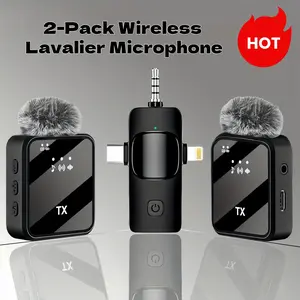 2-Pack Wireless Lavalier Microphone,for iPhone/Android/Camera, 328ft Transmission, 18H Battery Life, Mini Microphone for Record Interview, Vlogs, YouTube