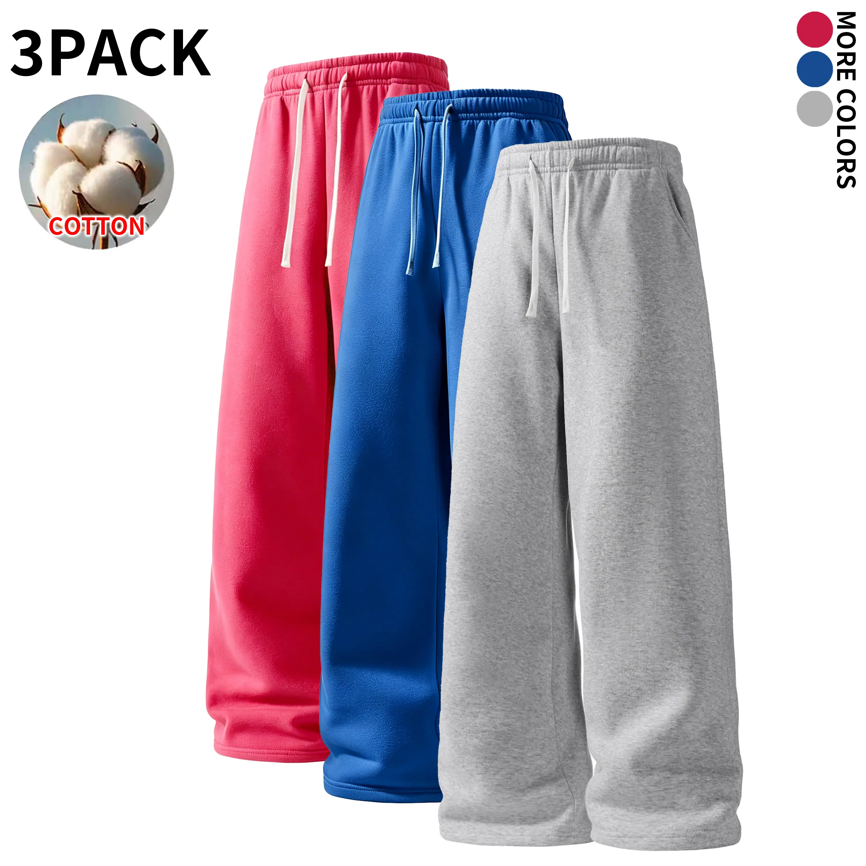 Men Autumn Winter Fleece‑Lined Cotton Wide Leg Sweatpants, Drawstring Elastic Waist Loose Baggy Trousers, Soft Warm Casual Sport Pants for Young Men Daily Street Workout Hangout Going‑Out Wear
