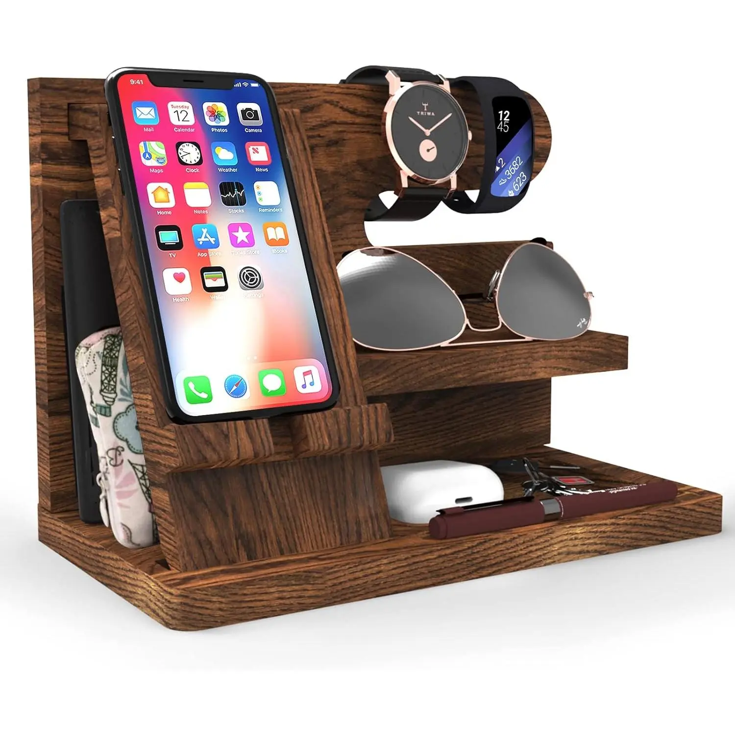 Birthday Gifts for Men Wooden Phone Docking Station Organizer Dad Birthday Nightstand Organizer Desk  Gifts Valentines Day Gifts
